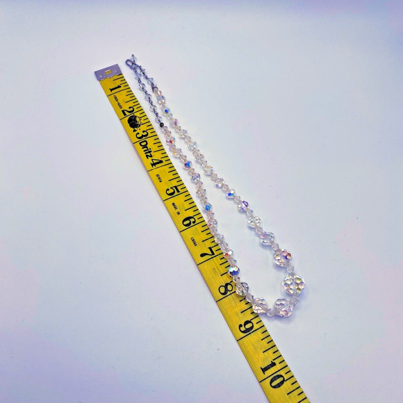 Vintage Aurora Borealis Glass Crystal Beaded Necklace Faceted Graduated AB 18" - Picture 7 of 8